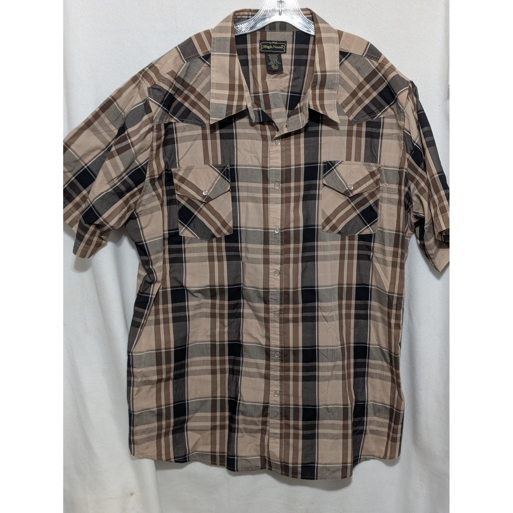 High Noon Mens Western Pearl Snap Shirt Short Sleeve Plaid Brown 3XL TL 609132